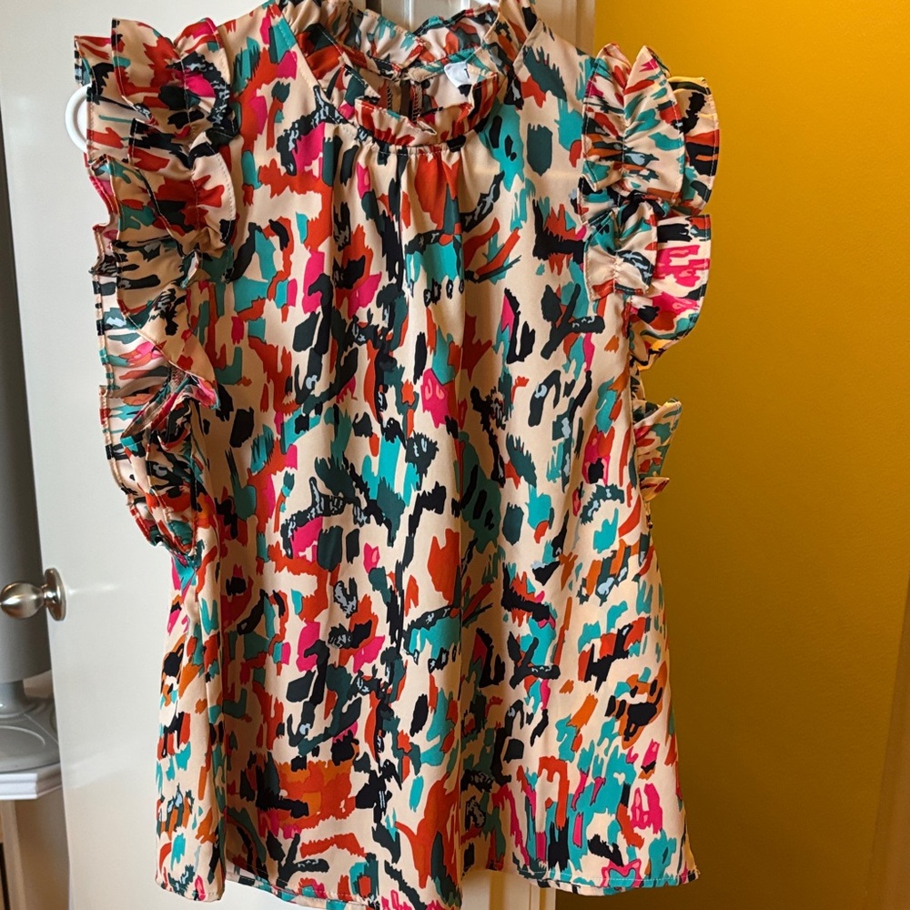 THML Multicolor Ruffle Sleeve Blouse - Cream, Teal, Coral, Black
